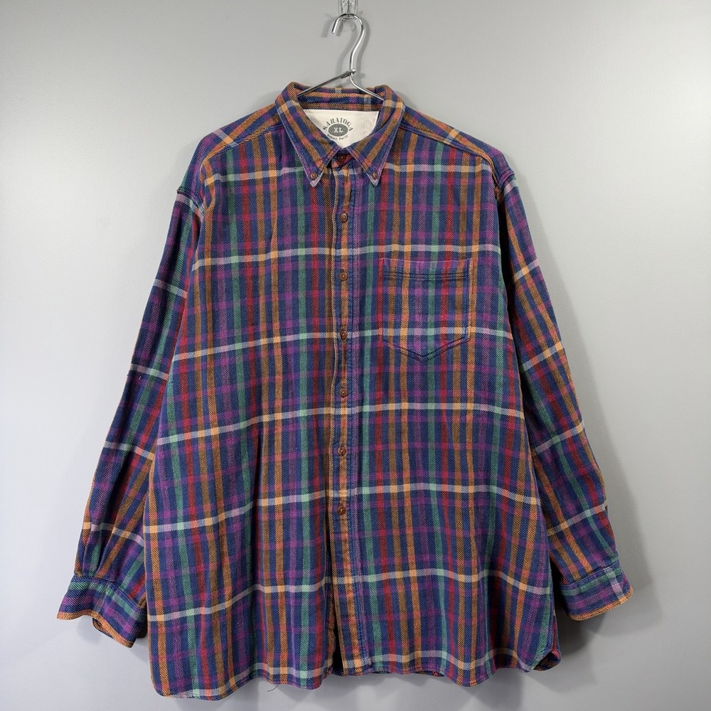Saratoga Shirt Mens XL Multicolor Plaid Flannel Button Front Long Sleeve Pocket